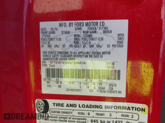 ✅ 2010 Ford F-150 XL • VIN: 1FTEW1E89AFB98634 • Lot: 43384602. Listed on IAAI with 187,587 mi. Free auction sales archive from the USA and detailed vehicle history report at DreamBid. Image 9.