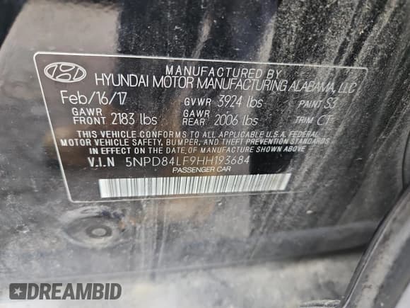 ✅ 2017 Hyundai Elantra Value Edition • VIN: 5NPD84LF9HH193684 • Lot: 90039455. Listed on Copart with 106,601 mi. Free auction sales archive from the USA and detailed vehicle history report at DreamBid. Image 12.