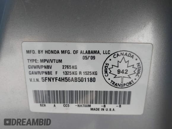 ✅ 2010 Honda Pilot EX-L • VIN: 5FNYF4H56AB501180 • Lot: 43266369. Listed on IAAI with 259,613 mi. Free auction sales archive from the USA and detailed vehicle history report at DreamBid. Image 9.