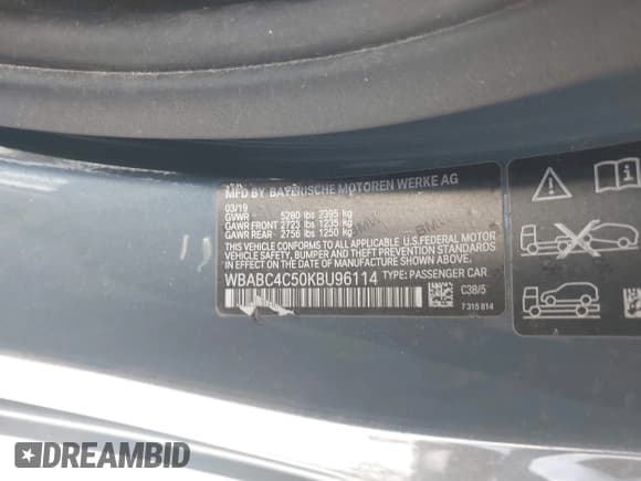 ✅ 2019 BMW 8 Series M850i xDrive • VIN: WBABC4C50KBU96114 • Lot: 41833003. Listed on IAAI with 47,941 mi. Free auction sales archive from the USA and detailed vehicle history report at DreamBid. Image 9.