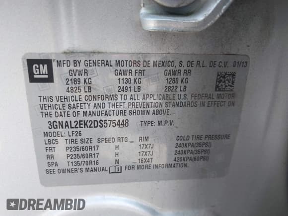 ✅ 2013 Chevrolet Captiva Sport LS • VIN: 3GNAL2EK2DS575448 • Lot: 41979847. Wystawiony na IAAI z przebiegiem 103 199 mil. Bezpłatny archiwum sprzedaży aukcyjnych z USA i szczegółowy raport historii pojazdu na DreamBid. Zdjęcie 9.