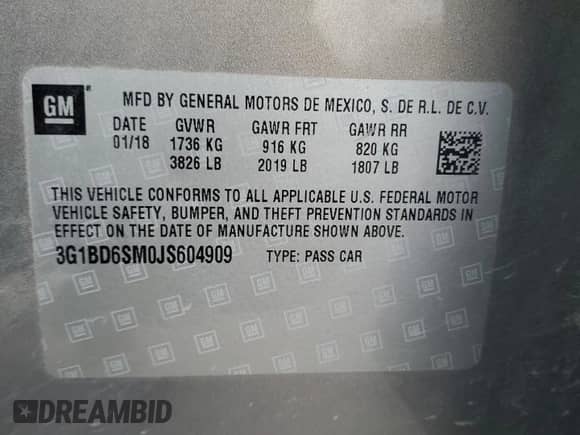 2018 Chevrolet Cruze LT with VIN 3G1BD6SM0JS604909, listed as a Copart auction lot 47949895 with 185,229 mi miles and Salvage title. Bid and sale history available at DreamBid. Image 14.