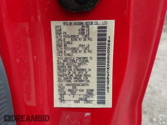 ✅ 1998 Nissan Frontier XE • VIN: 1N6DD26S5WC369791 • Лот: 42994545. Опубликован ранее на IAAI с пробегом Не указан. Бесплатный доступ к архиву аукционных продаж из США и подробный отчёт об истории автомобиля на DreamBid. Изображение 9.