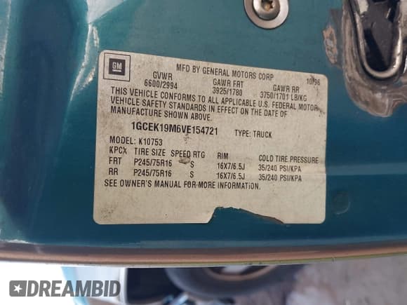 ✅ 1997 Chevrolet Silverado 1500 • VIN: 1GCEK19M6VE154721 • Lot: 43496424. Wystawiony na IAAI z przebiegiem 286 056 mil. Bezpłatny archiwum sprzedaży aukcyjnych z USA i szczegółowy raport historii pojazdu na DreamBid. Zdjęcie 9.
