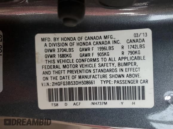 ✅ 2013 Honda Civic LX • VIN: 2HGFG3B53DH508661 • Lot: 91039505. Wystawiony na Copart z przebiegiem Nie podano. Bezpłatny archiwum sprzedaży aukcyjnych z USA i szczegółowy raport historii pojazdu na DreamBid. Zdjęcie 12.