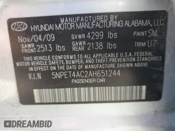 2010 Hyundai Sonata GLS z VIN 5NPET4AC2AH651244, wystawiony jako Copart lot #72218304 z przebiegiem 132 916 mil mil oraz Szkoda całkowita • Salvage title. Historia ofert i sprzedaży dostępna na DreamBid. Obrazek 12.