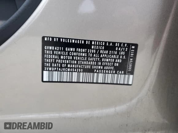 ✅ 2012 Volkswagen Jetta SE • VIN: 3VWDP7AJ6CM454250 • Lot: 89801435. Wystawiony na Copart z przebiegiem 167 293 mil. Bezpłatny archiwum sprzedaży aukcyjnych z USA i szczegółowy raport historii pojazdu na DreamBid. Zdjęcie 12.