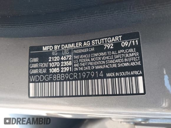 ✅ 2012 Mercedes-Benz C 300 Sport • VIN: WDDGF8BB9CR197914 • Lot: 42187624. Listed on IAAI with 121,196 mi. Free auction sales archive from the USA and detailed vehicle history report at DreamBid. Image 9.