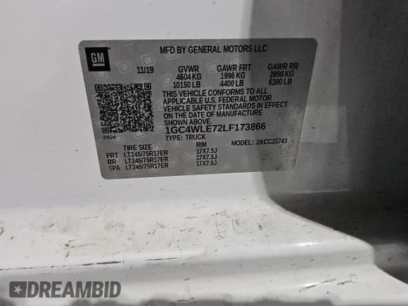 ✅ 2020 Chevrolet Silverado 2500HD Work Truck • VIN: 1GC4WLE72LF173866 • Lot: 69326975. Listed on Copart with 174,357 mi. Free auction sales archive from the USA and detailed vehicle history report at DreamBid. Image 12.