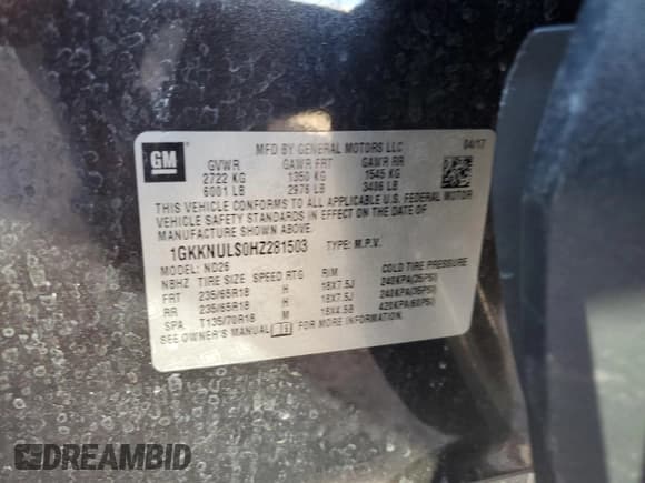 ✅ 2017 GMC Acadia SLT • VIN: 1GKKNULS0HZ281503 • Lot: 82732905. Listed on Copart with 91,878 mi. Free auction sales archive from the USA and detailed vehicle history report at DreamBid. Image 14.