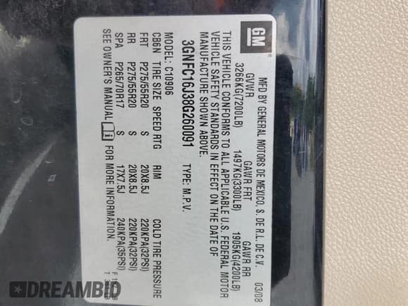 ✅ 2008 Chevrolet Suburban 3LT • VIN: 3GNFC16J38G260091 • Lot: 65715635. Listed on Copart with 254,945 mi. Free auction sales archive from the USA and detailed vehicle history report at DreamBid. Image 13.