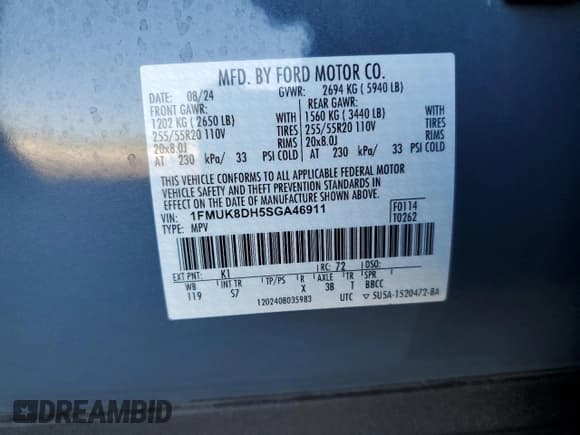 ✅ 2025 Ford Explorer Active • VIN: 1FMUK8DH5SGA46911 • Lot: 82385765. Wystawiony na Copart z przebiegiem 5 485 mil. Bezpłatny archiwum sprzedaży aukcyjnych z USA i szczegółowy raport historii pojazdu na DreamBid. Zdjęcie 13.