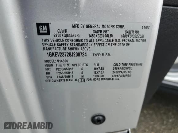 ✅ 2008 GMC Acadia SLT1 • VIN: 1GKEV23728J200724 • Lot: 82387265. Listed on Copart with 241,781 mi. Free auction sales archive from the USA and detailed vehicle history report at DreamBid. Image 13.