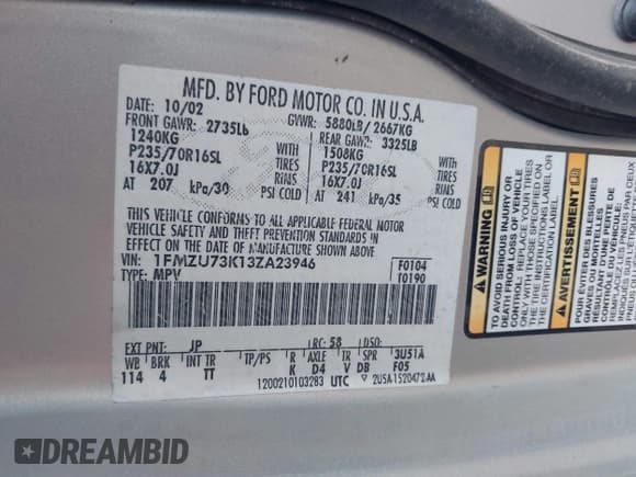 ✅ 2003 Ford Explorer XLT • VIN: 1FMZU73K13ZA23946 • Lot: 42986785. Listed on IAAI with 254,867 mi. Free auction sales archive from the USA and detailed vehicle history report at DreamBid. Image 9.