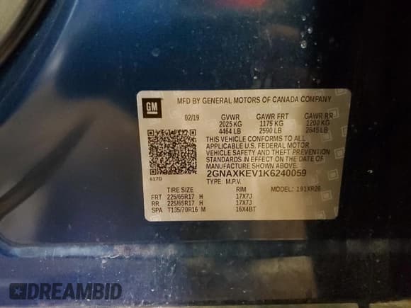 ✅ 2019 Chevrolet Equinox LT • VIN: 2GNAXKEV1K6240059 • Лот: 67985085. Опубликован ранее на Copart с пробегом 71 669 миль. Бесплатный доступ к архиву аукционных продаж из США и подробный отчёт об истории автомобиля на DreamBid. Изображение 13.