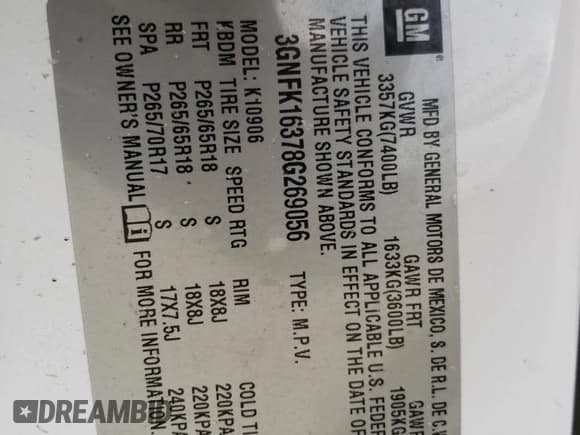 ✅ 2008 Chevrolet Suburban LTZ • VIN: 3GNFK16378G269056 • Lot: 69138044. Wystawiony na Copart z przebiegiem 329 083 mil. Bezpłatny archiwum sprzedaży aukcyjnych z USA i szczegółowy raport historii pojazdu na DreamBid. Zdjęcie 14.