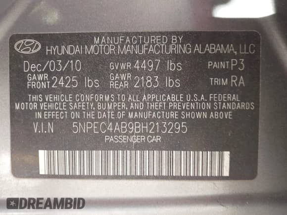 2011 Hyundai Sonata Limited с VIN 5NPEC4AB9BH213295, выставлен на аукционе IAAI как лот 43567870 с пробегом 157 328 миль миль и . История ставок и продаж доступна на DreamBid. Изображение 9.