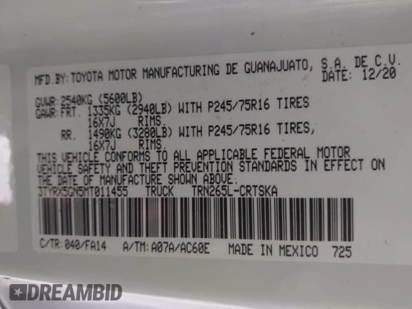 ✅ 2021 Toyota Tacoma SR • VIN: 3TYRX5GN5MT011455 • Lot: 43523058. Wystawiony na IAAI z przebiegiem 66 231 mil. Bezpłatny archiwum sprzedaży aukcyjnych z USA i szczegółowy raport historii pojazdu na DreamBid. Zdjęcie 9.