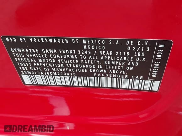 ✅ 2013 Volkswagen Jetta TDI w/Premium/Nav • VIN: 3VW3L7AJ6DM273416 • Lot: 43230263. Listed on IAAI with 119,422 mi. Free auction sales archive from the USA and detailed vehicle history report at DreamBid. Image 9.