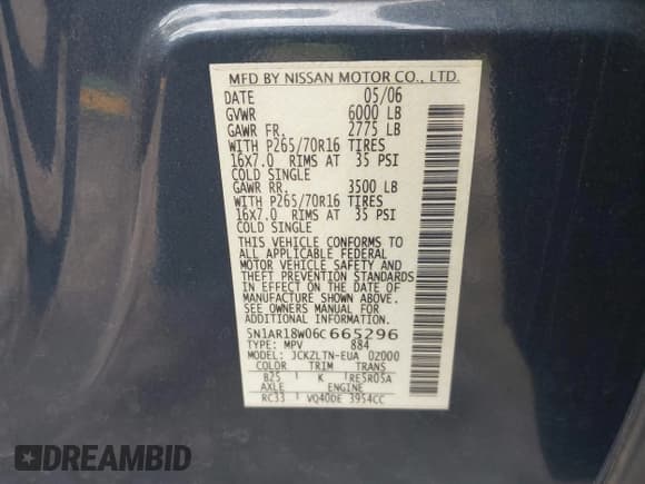 ✅ 2006 Nissan Pathfinder SE • VIN: 5N1AR18W06C665296 • Lot: 43401329. Wystawiony na IAAI z przebiegiem 212 717 mil. Bezpłatny archiwum sprzedaży aukcyjnych z USA i szczegółowy raport historii pojazdu na DreamBid. Zdjęcie 9.