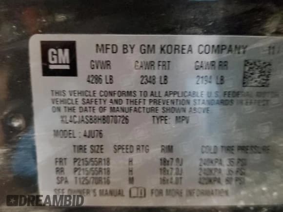 ✅ 2017 Buick Encore Preferred • VIN: KL4CJASB8HB070726 • Лот: 91552465. Опубликован ранее на Copart с пробегом Не указан. Бесплатный доступ к архиву аукционных продаж из США и подробный отчёт об истории автомобиля на DreamBid. Изображение 13.