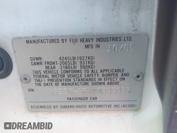 ✅ 1996 Subaru Legacy Outback • VIN: 4S3BG6851T7377973 • Лот: 43507607. Опубликован ранее на IAAI с пробегом 169 926 миль. Бесплатный доступ к архиву аукционных продаж из США и подробный отчёт об истории автомобиля на DreamBid. Изображение 9.