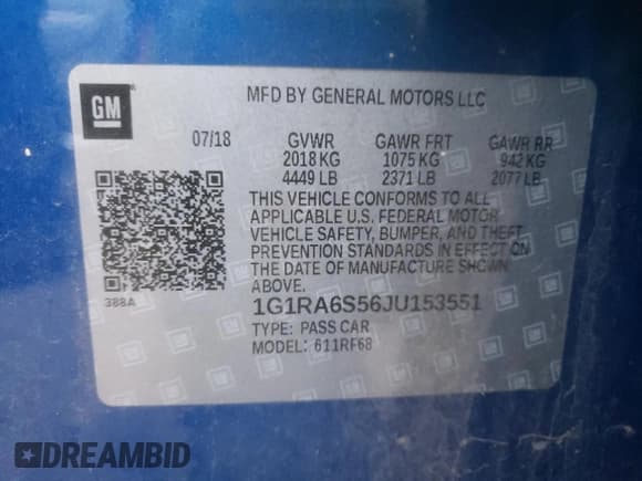 ✅ 2018 Chevrolet Volt LT • VIN: 1G1RA6S56JU153551 • Lot: 39820424. Wystawiony na Copart z przebiegiem 24 333 mil. Bezpłatny archiwum sprzedaży aukcyjnych z USA i szczegółowy raport historii pojazdu na DreamBid. Zdjęcie 13.