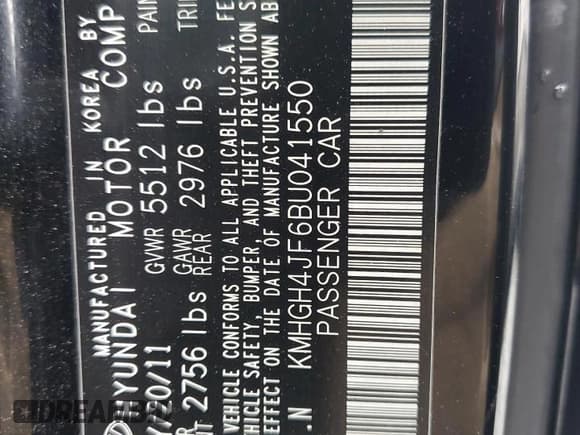 ✅ 2011 Hyundai Equus Signature • VIN: KMHGH4JF6BU041550 • Lot: 50224995. Listed on Copart with Not provided. Free auction sales archive from the USA and detailed vehicle history report at DreamBid. Image 13.