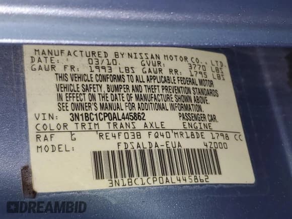 ✅ 2010 Nissan Versa S • VIN: 3N1BC1CP0AL445862 • Lot: 57553615. Listed on Copart with 20,507 mi. Free auction sales archive from the USA and detailed vehicle history report at DreamBid. Image 13.