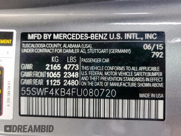 ✅ 2015 Mercedes-Benz C 300 • VIN: 55SWF4KB4FU080720 • Lot: 84339975. Listed on Copart with 145,806 mi. Free auction sales archive from the USA and detailed vehicle history report at DreamBid. Image 12.