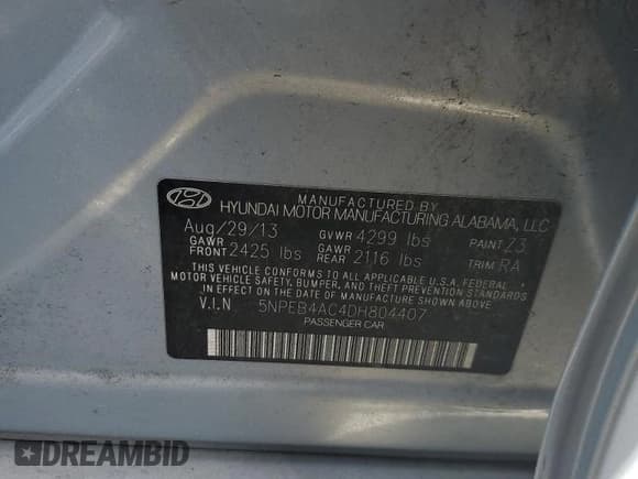 ✅ 2013 Hyundai Sonata GLS • VIN: 5NPEB4AC4DH804407 • Lot: 73952524. Wystawiony na Copart z przebiegiem 47 359 mil. Bezpłatny archiwum sprzedaży aukcyjnych z USA i szczegółowy raport historii pojazdu na DreamBid. Zdjęcie 13.