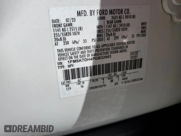 ✅ 2023 Ford Explorer XLT • VIN: 1FMSK7DH4PGB32963 • Lot: 84272525. Wystawiony na Copart z przebiegiem 18 793 mil. Bezpłatny archiwum sprzedaży aukcyjnych z USA i szczegółowy raport historii pojazdu na DreamBid. Zdjęcie 13.