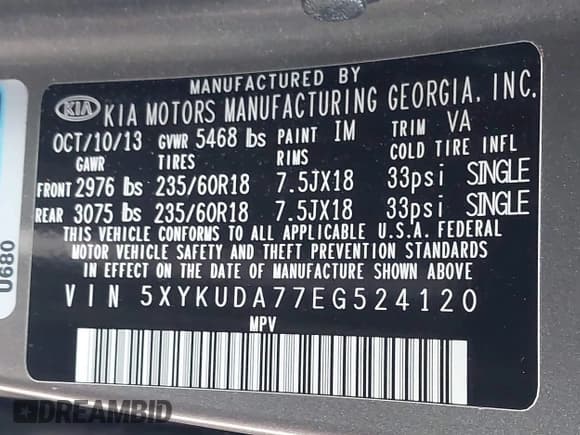 ✅ 2014 Kia Sorento EX • VIN: 5XYKUDA77EG524120 • Lot: 43898218. Listed on IAAI with 110,122 mi. Free auction sales archive from the USA and detailed vehicle history report at DreamBid. Image 9.