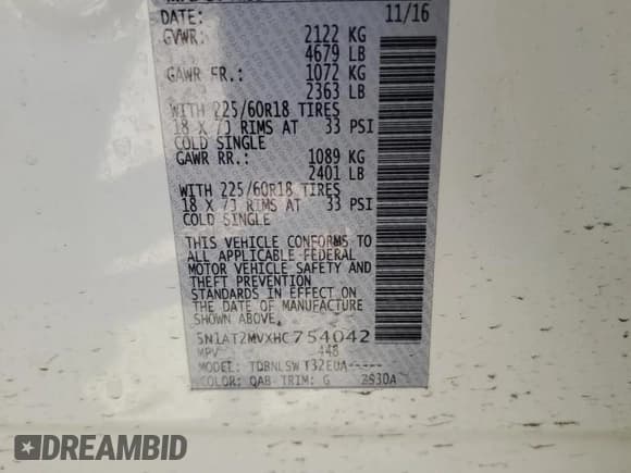 ✅ 2017 Nissan Rogue SL • VIN: 5N1AT2MVXHC754042 • Lot: 53955445. Listed on Copart with 86,529 mi. Free auction sales archive from the USA and detailed vehicle history report at DreamBid. Image 13.