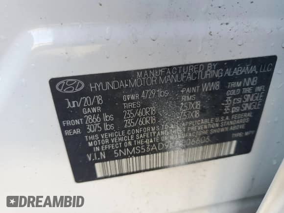 2019 Hyundai Santa Fe Ultimate с VIN 5NMS53AD9KH006606, выставлен на аукционе Copart как лот 61391065 с пробегом 79 020 миль миль и Списание • Salvage title. История ставок и продаж доступна на DreamBid. Изображение 14.