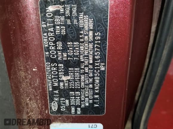 ✅ 2020 Kia Sedona LX • VIN: KNDMB5C1XL6577195 • Lot: 92217215. Listed on Copart with 128,392 mi. Free auction sales archive from the USA and detailed vehicle history report at DreamBid. Image 13.