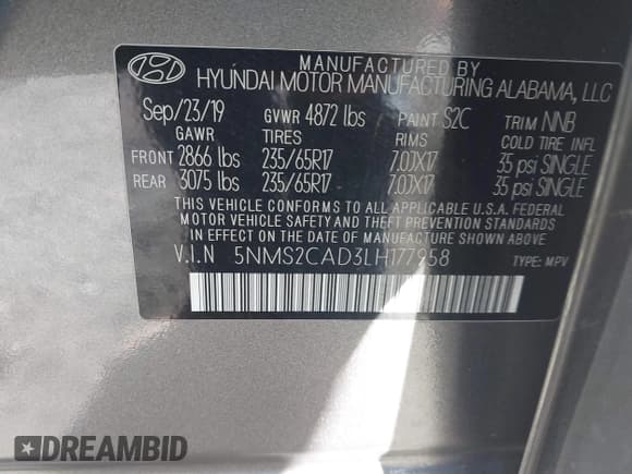 ✅ 2020 Hyundai Santa Fe SE • VIN: 5NMS2CAD3LH177958 • Lot: 43585231. Wystawiony na IAAI z przebiegiem 180 267 mil. Bezpłatny archiwum sprzedaży aukcyjnych z USA i szczegółowy raport historii pojazdu na DreamBid. Zdjęcie 9.