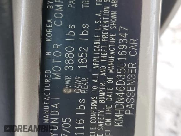 ✅ 2005 Hyundai Elantra GLS • VIN: KMHDN46D35U169347 • Lot: 75862614. Wystawiony na Copart z przebiegiem 183 732 mil. Bezpłatny archiwum sprzedaży aukcyjnych z USA i szczegółowy raport historii pojazdu na DreamBid. Zdjęcie 12.