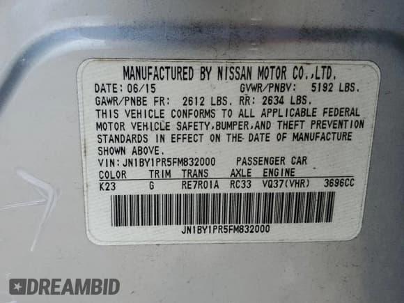 ✅ 2015 Infiniti Q70 • VIN: JN1BY1PR5FM832000 • Лот: 56699885. Опубликован ранее на Copart с пробегом Не указан. Бесплатный доступ к архиву аукционных продаж из США и подробный отчёт об истории автомобиля на DreamBid. Изображение 13.