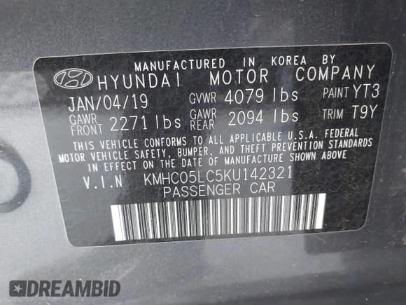✅ 2019 Hyundai Ioniq Limited • VIN: KMHC05LC5KU142321 • Lot: 43396082. Listed on IAAI with 111,174 mi. Free auction sales archive from the USA and detailed vehicle history report at DreamBid. Image 9.