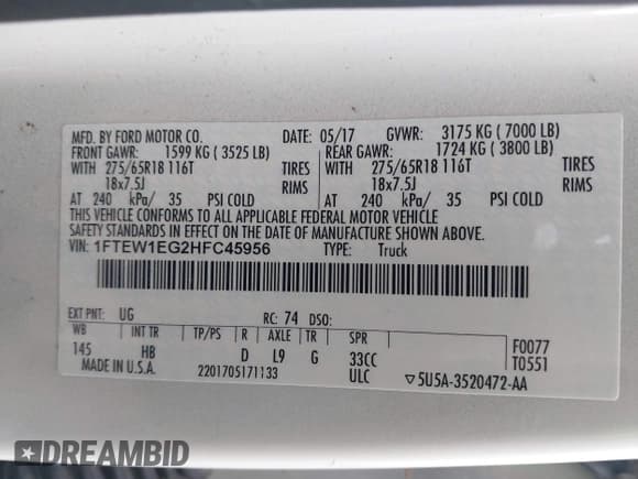 ✅ 2017 Ford F-150 XL • VIN: 1FTEW1EG2HFC45956 • Лот: 42325936. Опубликован ранее на IAAI с пробегом 195 831 миль. Бесплатный доступ к архиву аукционных продаж из США и подробный отчёт об истории автомобиля на DreamBid. Изображение 9.