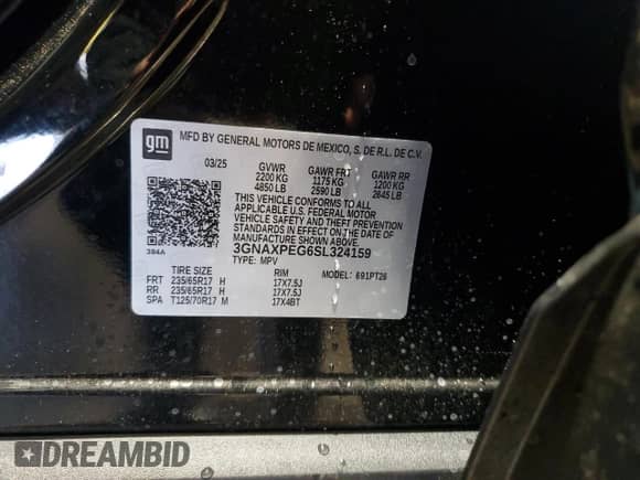 2025 Chevrolet Equinox AWD LT с VIN 3GNAXPEG6SL324159, выставлен на аукционе Copart как лот 58058135 с пробегом 955 миль миль и Чистый • Clean title. История ставок и продаж доступна на DreamBid. Изображение 13.