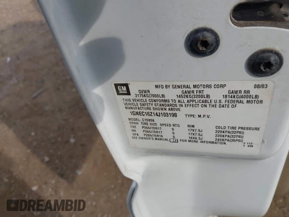 ✅ 2004 Chevrolet Suburban LT • VIN: 1GNEC16Z14J103198 • Лот: 42150557. Опубликован ранее на IAAI с пробегом 260 312 миль. Бесплатный доступ к архиву аукционных продаж из США и подробный отчёт об истории автомобиля на DreamBid. Изображение 9.