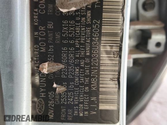 ✅ 2006 Hyundai Tucson GLS • VIN: KM8JN12D36U346052 • Lot: 92340375. Listed on Copart with 119,665 mi. Free auction sales archive from the USA and detailed vehicle history report at DreamBid. Image 13.