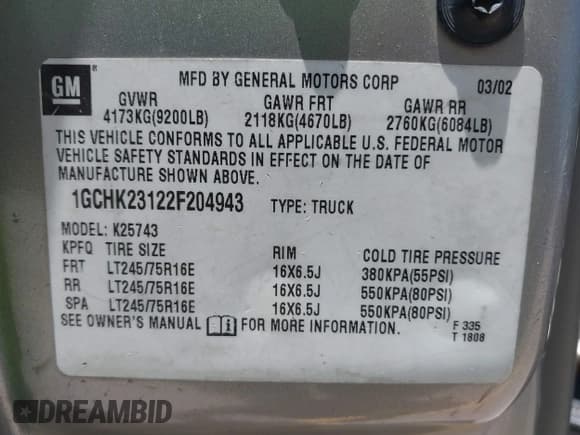 ✅ 2002 Chevrolet Silverado 2500HD LS • VIN: 1GCHK23122F204943 • Лот: 42446980. Опубликован ранее на IAAI с пробегом 261 756 миль. Бесплатный доступ к архиву аукционных продаж из США и подробный отчёт об истории автомобиля на DreamBid. Изображение 9.