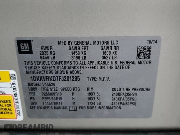 ✅ 2015 GMC Acadia SLT • VIN: 1GKKVRKD7FJ201285 • Lot: 93522855. Wystawiony na Copart z przebiegiem 149 243 mil. Bezpłatny archiwum sprzedaży aukcyjnych z USA i szczegółowy raport historii pojazdu na DreamBid. Zdjęcie 13.