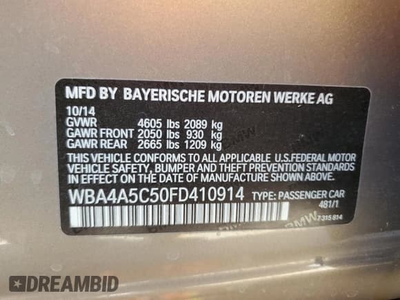 ✅ 2015 BMW 4 Series 428i • VIN: WBA4A5C50FD410914 • Лот: 48481695. Опубликован ранее на Copart с пробегом 159 742 миль. Бесплатный доступ к архиву аукционных продаж из США и подробный отчёт об истории автомобиля на DreamBid. Изображение 12.