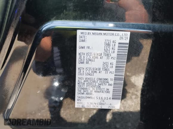 ✅ 2020 Infiniti QX60 Luxe • VIN: 5N1DL0MM9LC516314 • Lot: 42211223. Listed on IAAI with 112,796 mi. Free auction sales archive from the USA and detailed vehicle history report at DreamBid. Image 9.