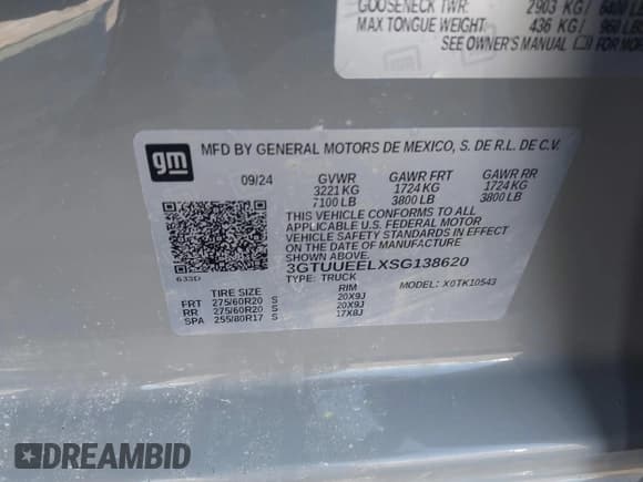 ✅ 2025 GMC Sierra 1500 AT4 • VIN: 3GTUUEELXSG138620 • Лот: 41805574. Опубликован ранее на IAAI с пробегом 13 056 миль. Бесплатный доступ к архиву аукционных продаж из США и подробный отчёт об истории автомобиля на DreamBid. Изображение 9.