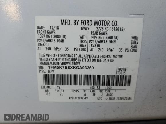 ✅ 2019 Ford Explorer • VIN: 1FM5K7B8XKGA93269 • Lot: 86772004. Wystawiony na Copart z przebiegiem 120 767 mil. Bezpłatny archiwum sprzedaży aukcyjnych z USA i szczegółowy raport historii pojazdu na DreamBid. Zdjęcie 13.